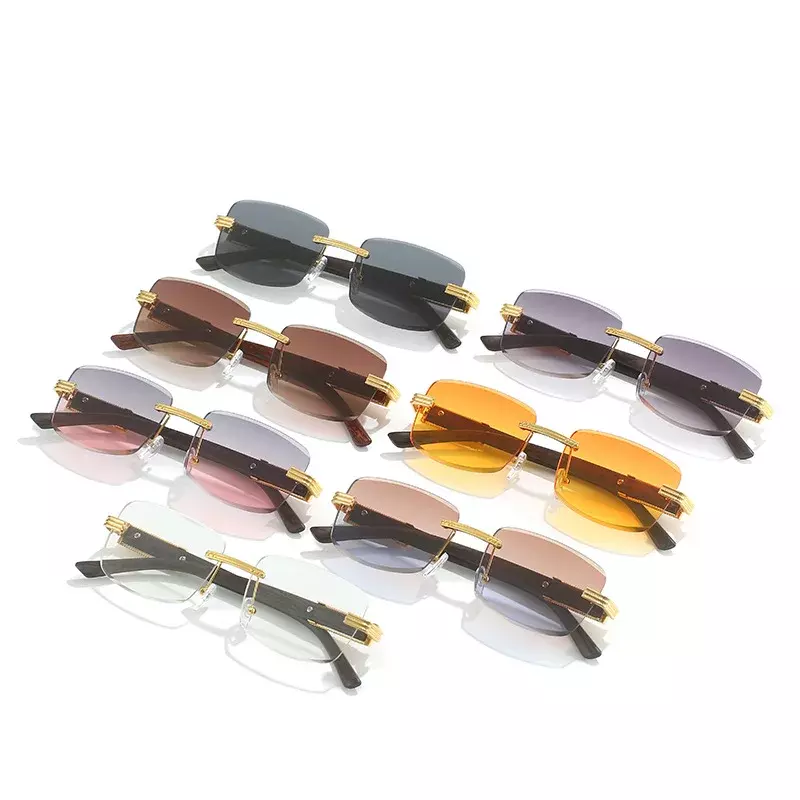 Gafas de sol de marca de lujo para mujer y hombre, lentes de sol de alta gama, sin marco, gradiente, estilo Retro, para verano, 2024