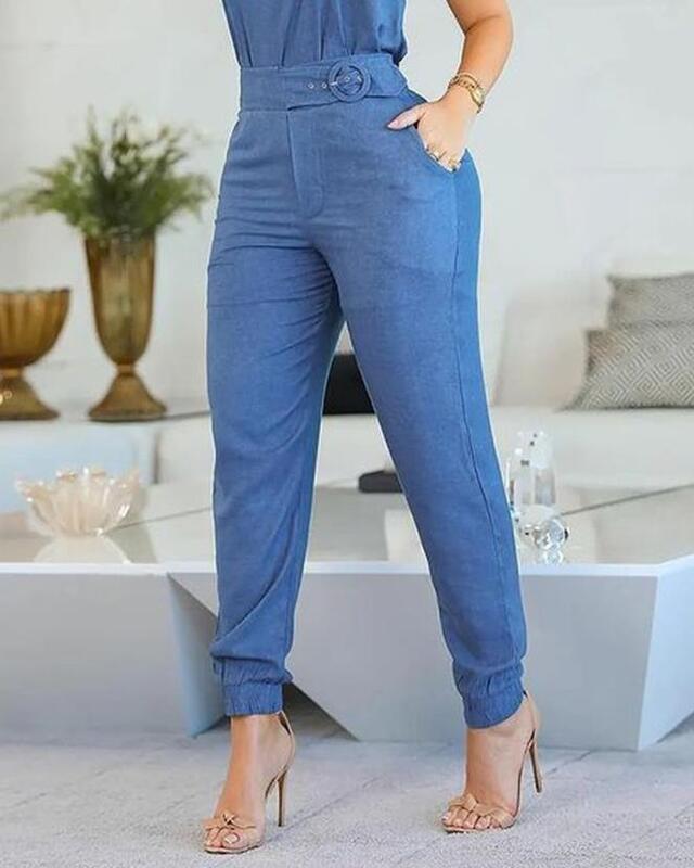 Zwei piceses Outfits für Frauen 2024 Sommer neue Mode einfarbig Vierkant hals Rüschen saum Cami Top & Pocket Design Hosen Set