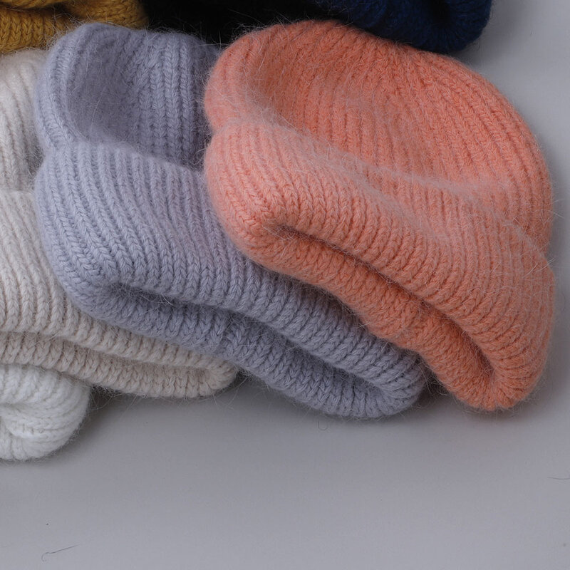 Bonnet épais en fourrure de lapin, chapeau d'hiver doux et chaud pour femmes, Angora, tricoté avec M, accessoires, livraison gratuite, nouvelle collection