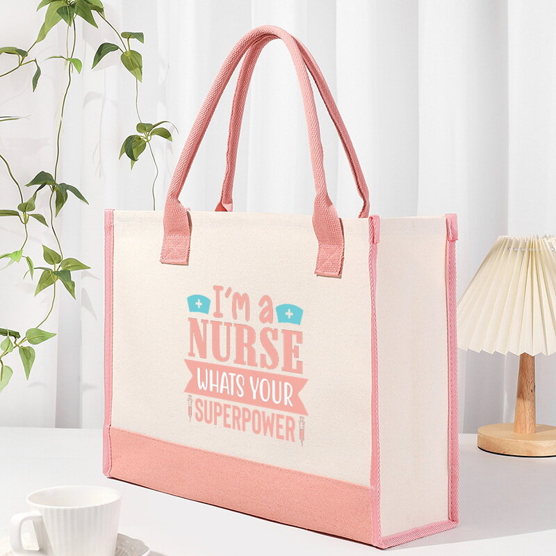 حقيبة يد قماشية ليوم الممرضة للنساء ، أزياء مطبوعة ملونة ، سعة كبيرة ، كتف واحد ، حقيبة شاطئ غير رسمية ، داخلية ، مقاومة للماء