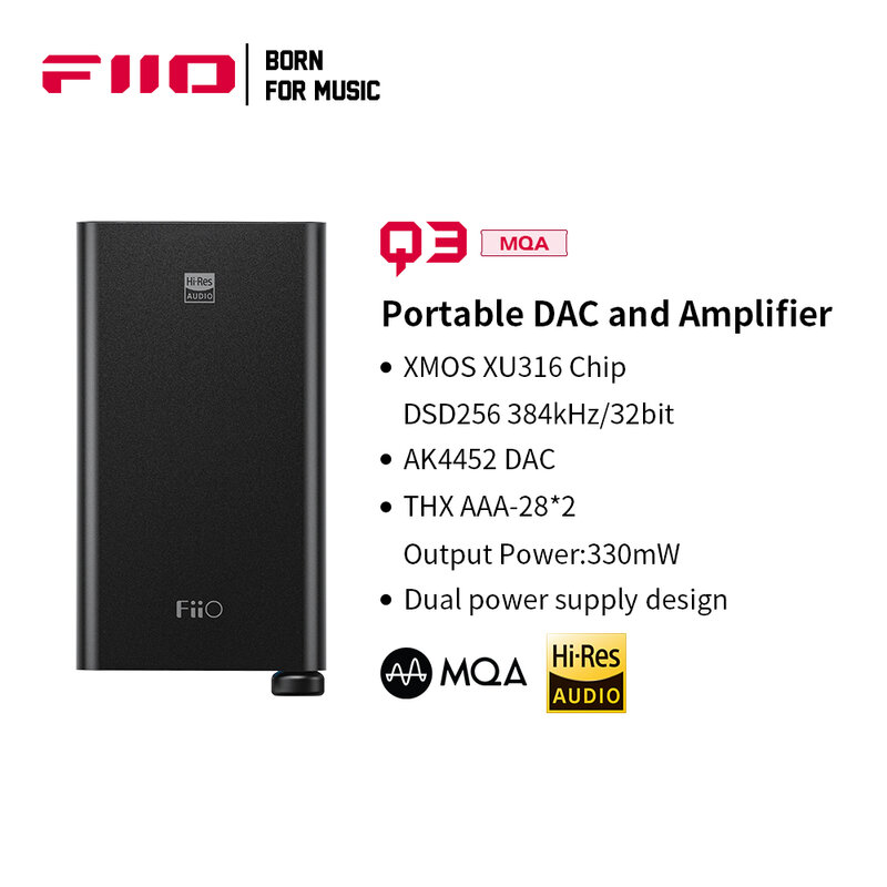 FiiO-Q3 MQA-THX 밸런스드 DAC/헤드폰 앰프 DSD256 384kHz/32bit, AK4452 2.5/3.5/4.4mm 출력
