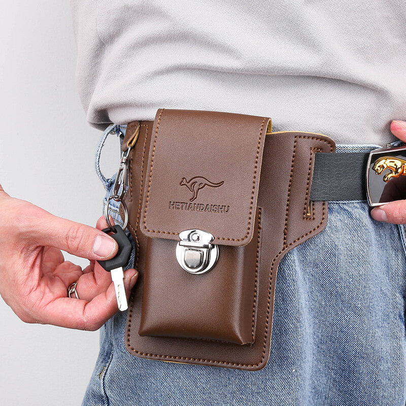 Funda protectora para teléfono móvil para hombre, bolsa de cintura para cinturón, accesorios de cuero PU, monedero, billetera para teléfono, cinturón Vintage