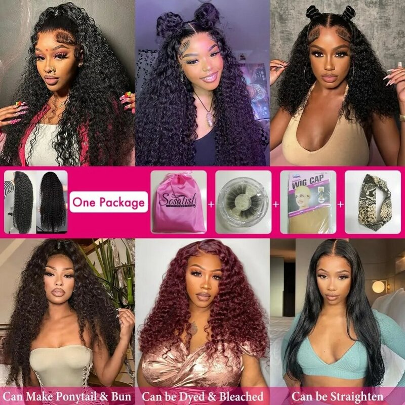 Deep Wave Lace Front Wigs 50%Human Hair Blend 4x4 HD Transparent Lace Closure Wig Glueless 180% Density wig for women