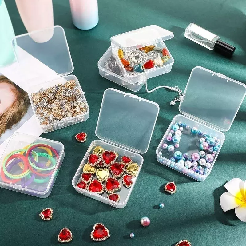 Mini boîte de rangement en plastique transparent, 48 pièces, 4.3x4.3x2cm, conteneurs avec couvercles, boîtes à charnière vides pour perles, bricolage, fabrication de bijoux artisanaux