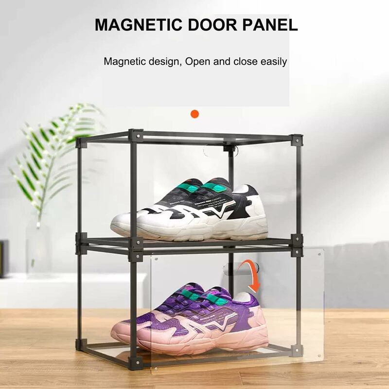 Caja de almacenamiento de zapatos de plástico transparente con apertura lateral magnética, gabinete de exhibición de zapatos, caja de almacenamiento de zapatillas
