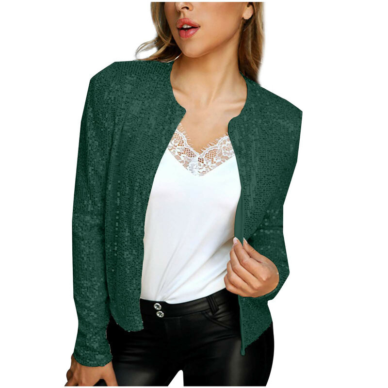 Women's Fashion Stand Collar Solid Color Sequin Casual Short Winter Wear Women Jacket