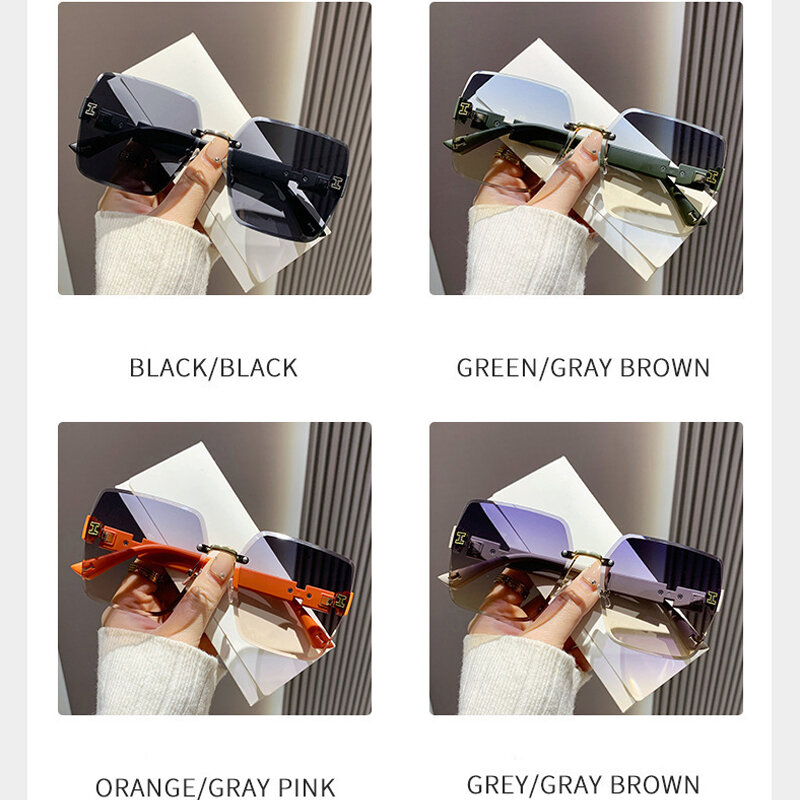 Солнцезащитные очки без оправы для мужчин и женщин, Модные Винтажные квадратные солнечные очки большого размера с защитой UV400