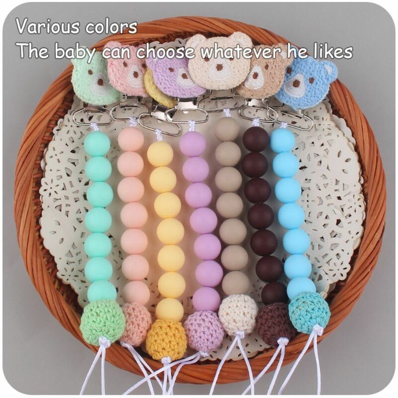 Cartoon Bear Pacifier Clips Chain Silicone Beads BPA Free DIY Dummy Clip Holder Soother Chains Baby Toys Chew Gifts