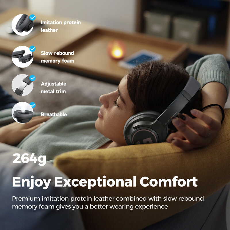 SoundPEATS Space słuchawki Bluetooth 5.3 hybrydowe aktywne słuchawki bezprzewodowe z redukcją szumów, 123H Play, mikrofon, połączenie wielopunktowe