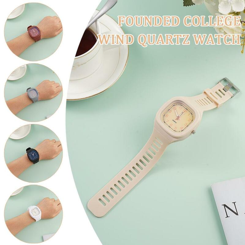 Zomer Macaron Candy Kleuren Horloge Dames Ins Vierkante Student Pu Lederen Eenvoudig Polshorloge Quartz Trendy Klok Horloge Koppels X 8X8