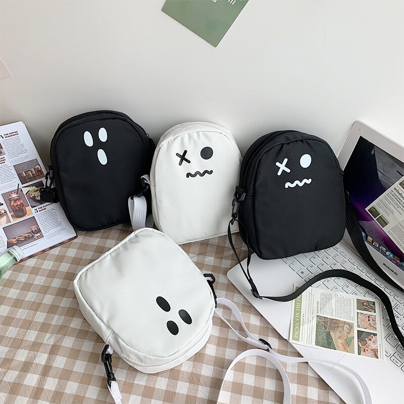 Funny Cute Ghost Kawaii Women Canvas Bag Cartoon Shopper Bag Women Shoulder Bags