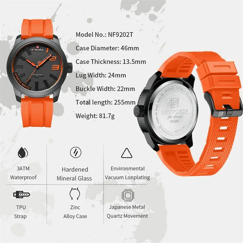 NAVIFORCE-Relógio de quartzo militar impermeável masculino, marca de luxo, pulseira de silicone, esporte, 2022