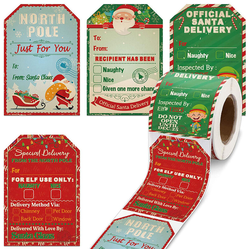 메리 크리스마스 선물 태그 산타 클로스 라벨 스티커, 휴일 장식, 산타 카드 선물 장식, 50-200 개