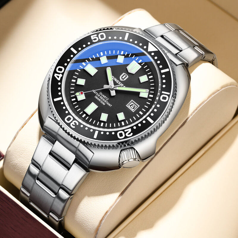 QINGXIYA-reloj de cuarzo para hombre, cronógrafo de acero inoxidable, resistente al agua, con fecha luminosa, nuevo diseño de moda