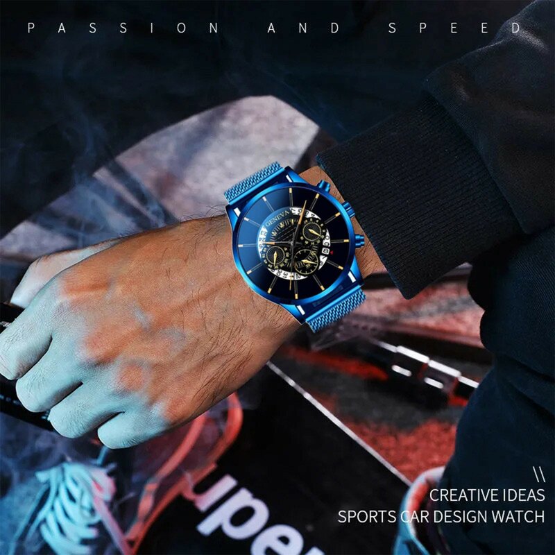 남성용 패션 비즈니스 시계, 하이 퀄리티 쿼츠 손목시계, 스테인레스 스틸 메쉬 벨트 시계