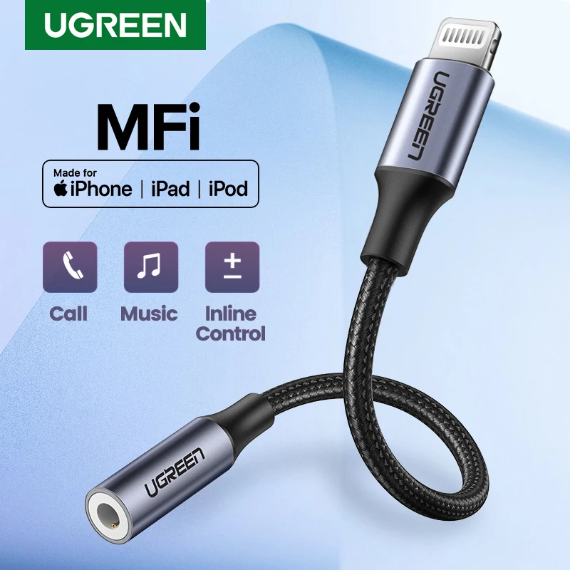 Ugreen mfi relâmpago para 3.5mm jack aux cabo para iphone 12 11 pro x xs xr 8 7 3 relâmpago 3.5 fones de ouvido adaptador áudio divisor