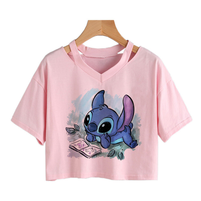 Disney-T-shirt Kawaii CAN o Stitch pour femme, haut court de dessin animé drôle, t-shirt graphique Manga, t-shirts Y2K, Streetwear féminin