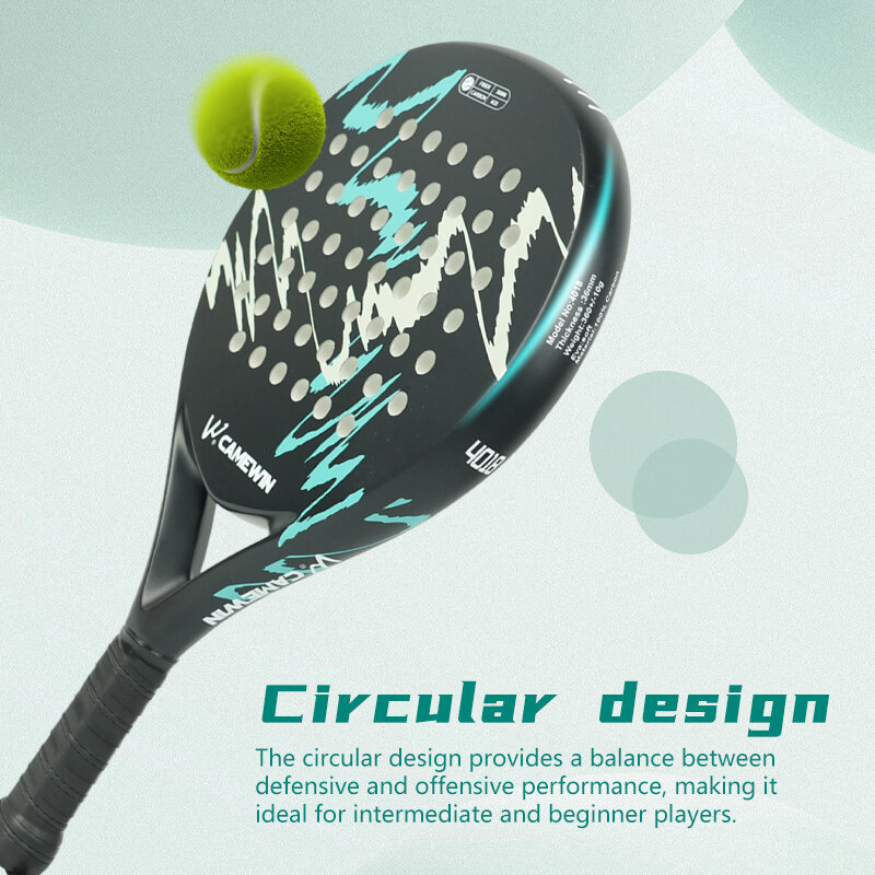 POWKIDDY 파들 라켓 탄소 섬유 표면, EVA 메모리 탄성 폼 코어 테니스 라켓, 패들 모양 테니스 라켓