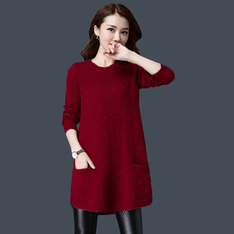 O-넥 포켓 단색 캐주얼 스웨터, 여성 의류, 2023 겨울 느슨한 통근 풀오버, 따뜻한 상의, 패션