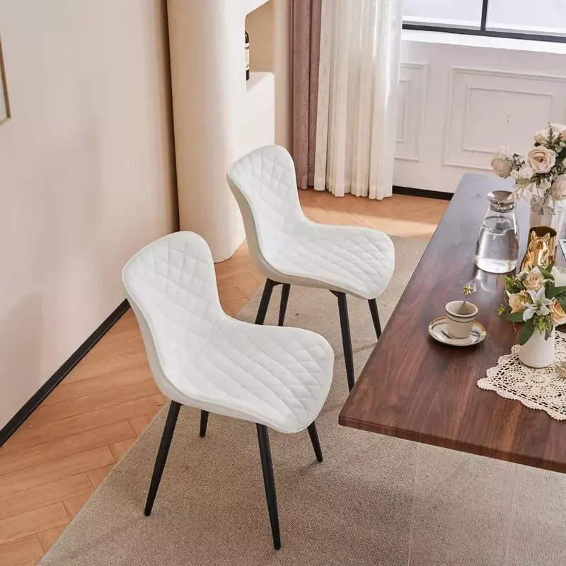 Kursi Makan putih Set Modern lapis kain, kursi ruang makan kulit tanpa lengan 2 untuk ruang tamu dapur kamar tidur