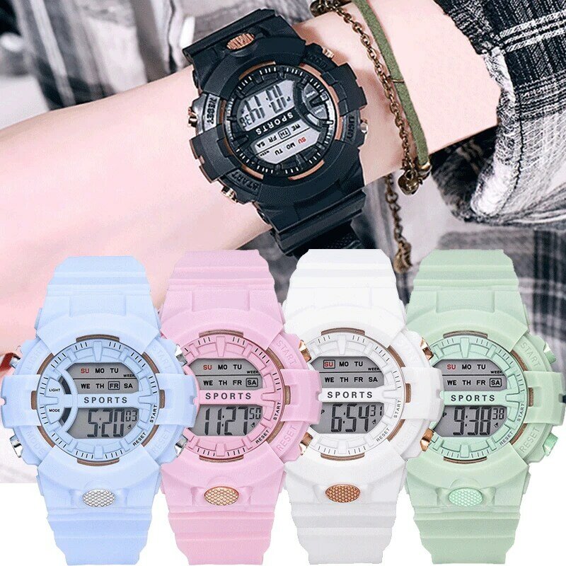 Mode sport casual horloge vrouwen man led digitale horloges snoep kleuren pvc paar elektronische horloges