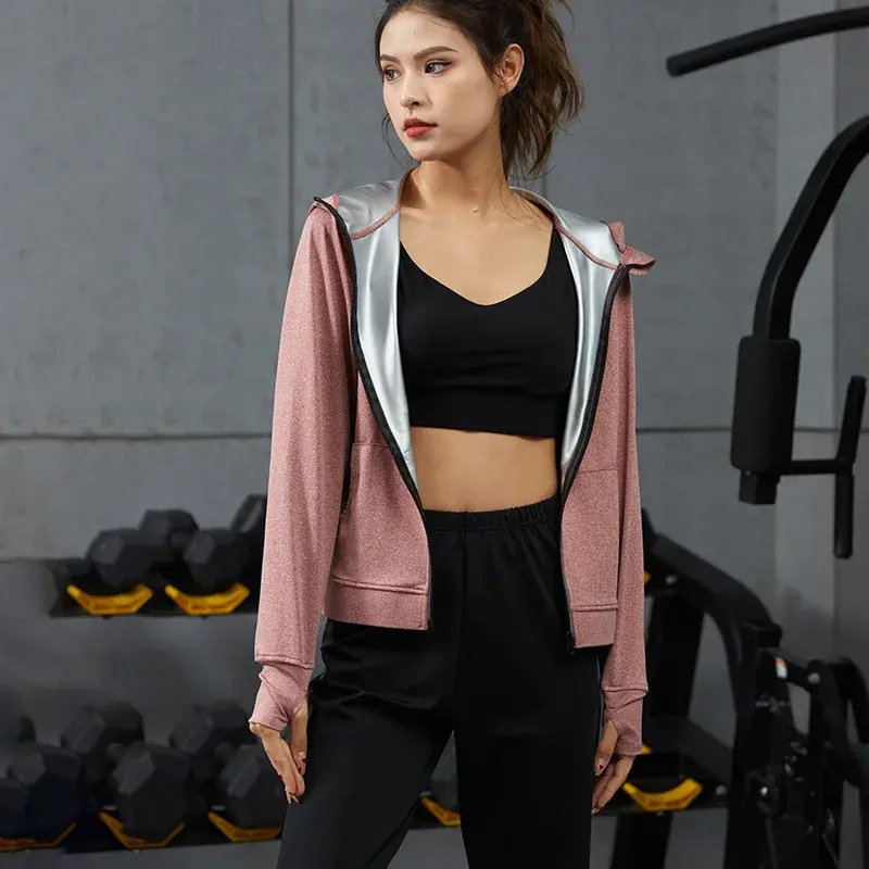2024border sweats Running sweat Fitness wear Slimming Body Yoga wear Women's sports hooded coat Burst sweat wear   ساونا