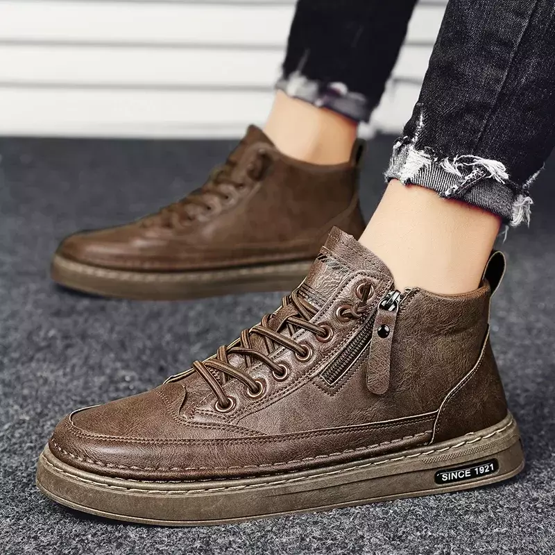Men Boots Winter High Top Leather Shoes Fashion Cotton Shoes Fashion Ankle Boots Business Casual Outdoor Shoes Male Sneakers New