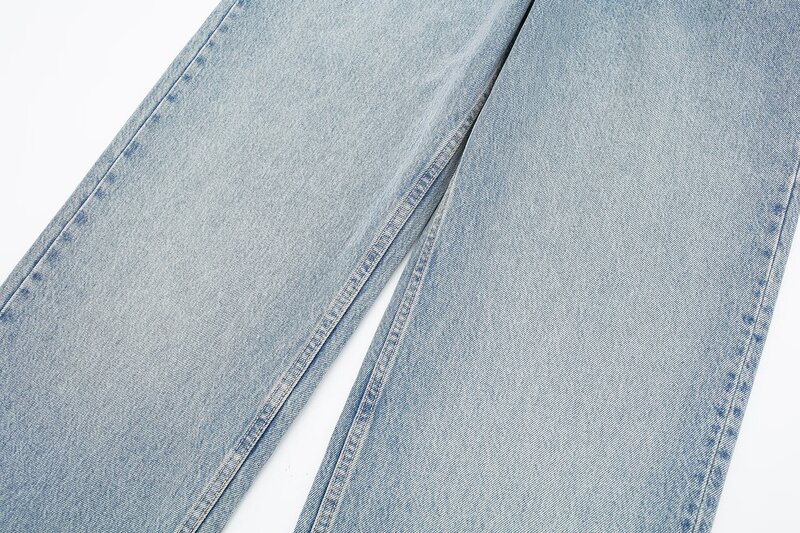 Women's New Fashion Broken hole decoration Loose Side Pocket Casual Jeans Vintage High Waist Zipper Women's Denim Pants Mujer