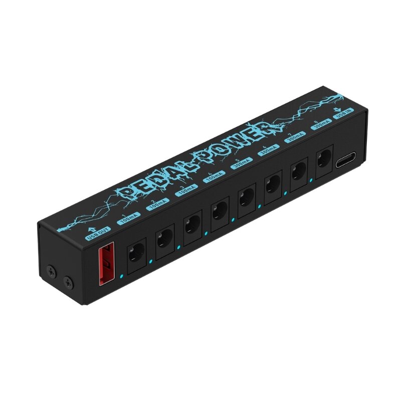 8 saídas para pedais efeito guitarra 9V com kits instruções LED azul
