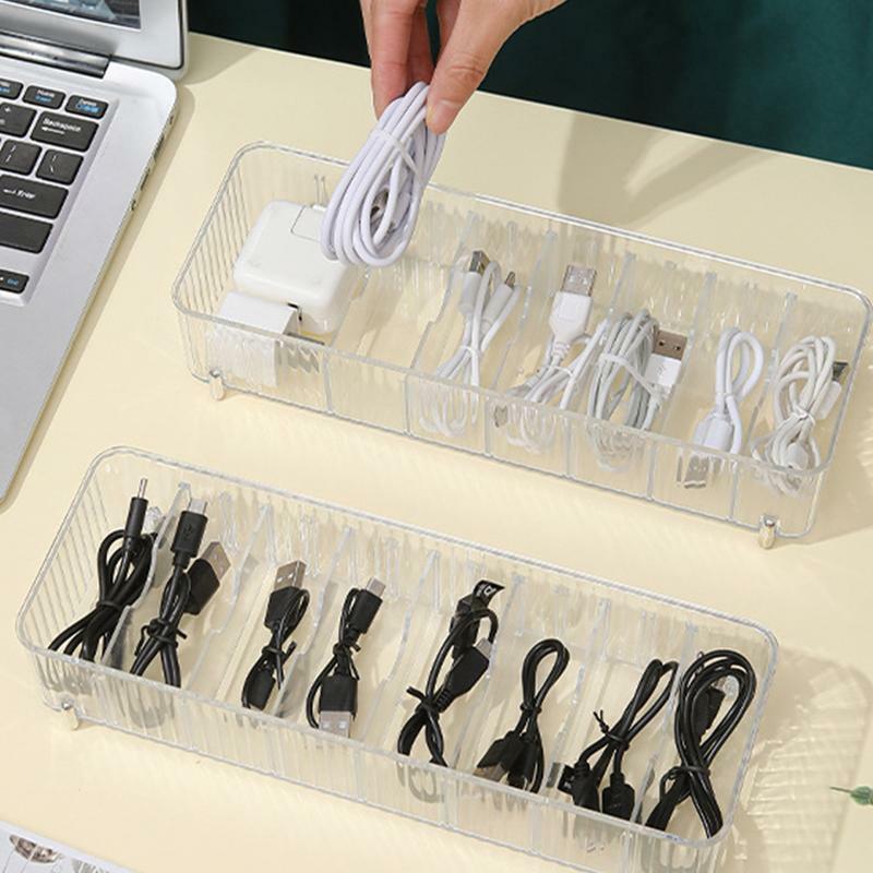 Clear Cord Organizer Box Transparent Storage Case For Data Cable 8 Grid Design Electronic Accessories Organizer For Charges Data