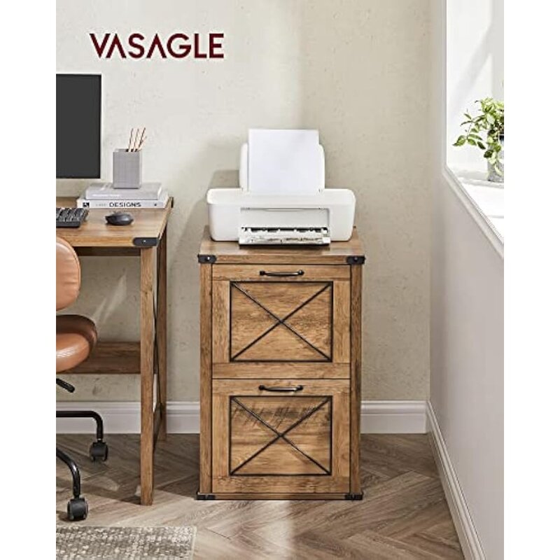 VASAGLE-archivador con 2 cajones, soporte para impresora, tamaño de letra, carpetas de archivos colgantes, estilo de granja moderno