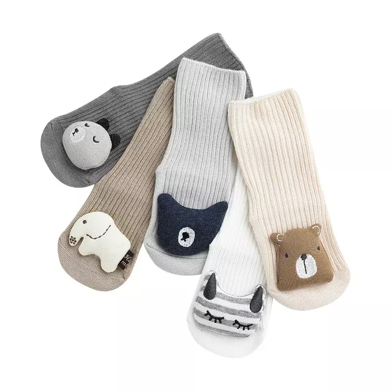 Осенне-зимние мягкие хлопковые носки для маленьких девочек, носки для новорожденных с мультяшными животными носки для младенцев, нескользящие носки для пола на весну