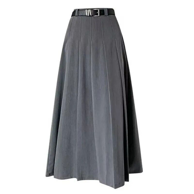 Saia plissada vintage de cintura alta feminina, moda que combina com tudo, casual, monocromático, chique de rua, Harajuku, linha A, roupas