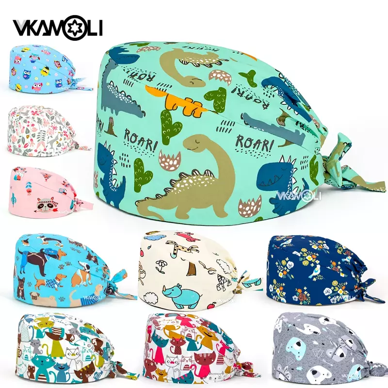 new unisex Dinosaur hat nursing cap wholesale nursing accessories animal print cap Fashionable operating caps women scrubs cap