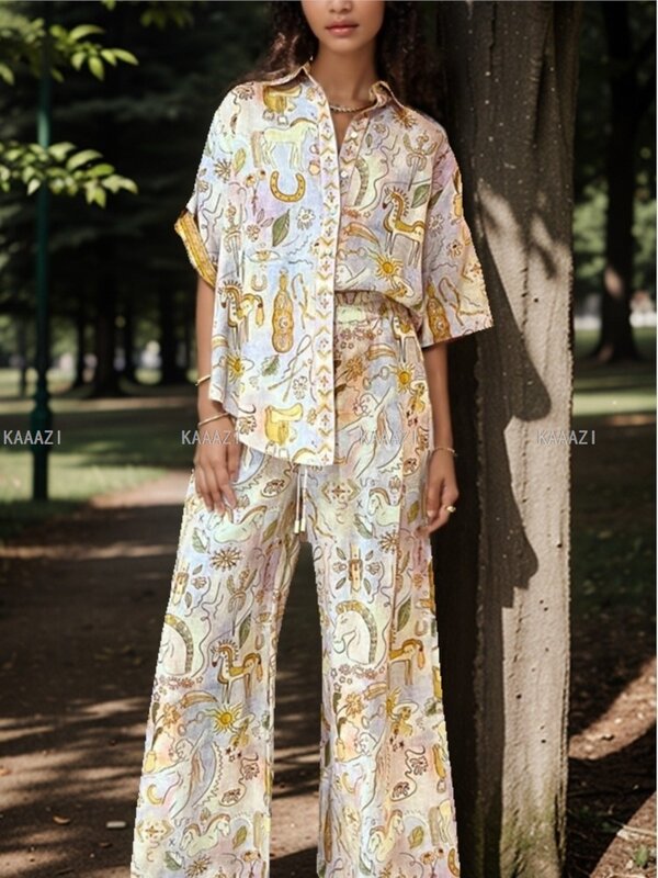 Moda Polo Casual stampa abiti donna maniche corte camicetta top pantaloni Chic donna 2 pezzi completi nuovi vestiti per le vacanze