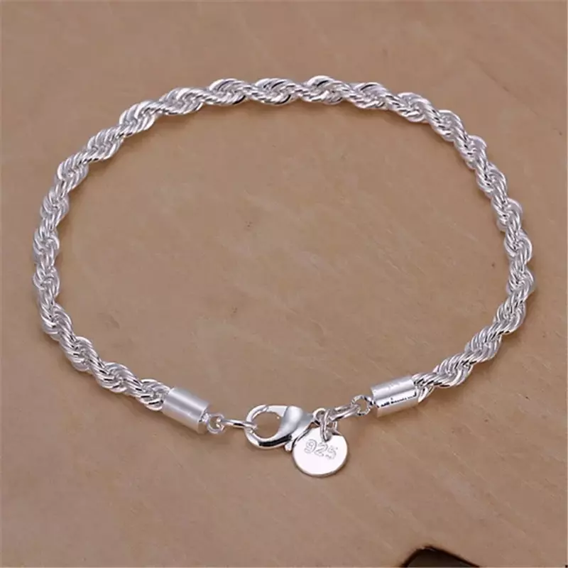 Hoge Kwaliteit Zilver Kleur 2Mm Vrouwen Meisjes Mannen Ketting Mannelijke Twisted Touw Ketting Armbanden Mode Zilveren Sieraden Set