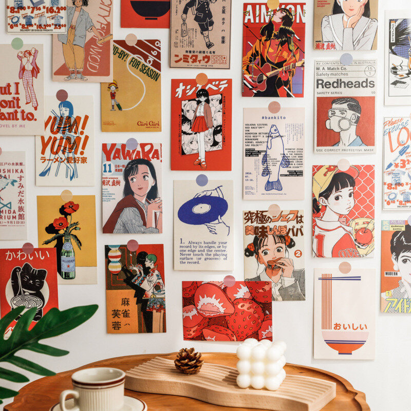 일본 쇼와 빈티지 만화 소녀 엽서 귀여운 사진 소품 방 배경 벽 크리에이티브 Diy 카와이 30 매 무료 스티커
