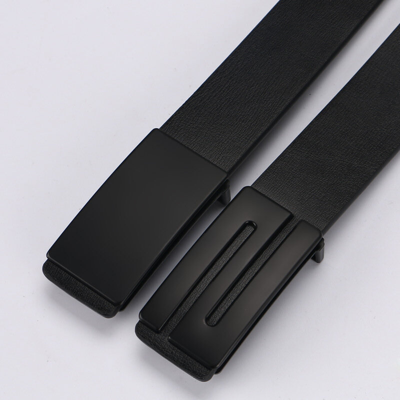Cinturón de cuero negro suave para hombres y mujeres, cinturón de cuero de vaca de alta calidad, Rectangular, liso, abotonado, para viajes de negocios, 3,3 cm, nuevo