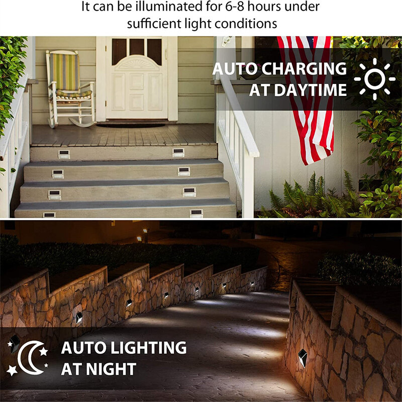 야외 태양열 데크 조명, 방수 LED 스테인레스 스틸 계단 조명, 파티오 산책로 정원 울타리 장식 태양광 램프
