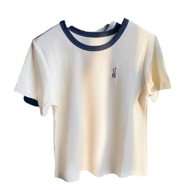 Camiseta casual de algodão estampada feminina, look Valentine, tops de verão, gráfico, A185