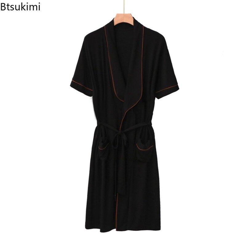 Kimono à Manches Courtes pour Homme, Vêtement de Maison de Grande Taille, Cardigan Mi-long, Peignoir avec Taille à Lacets, Pyjama, 2024