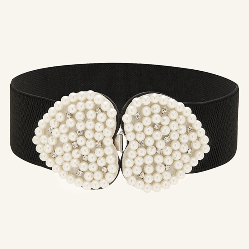 Cinturilla ajustable de algodón para mujer, banda elástica de 70CM con hebilla de diamante, joya de corazón, perla, versátil, a la moda, novedad de 2024