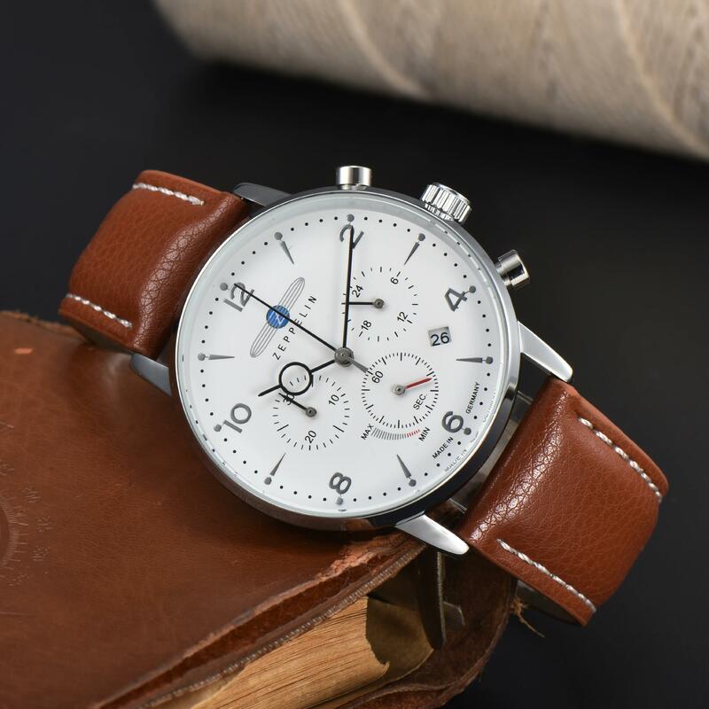 Zeppelin-reloj de cuarzo con tres ojos y seis agujas para hombre, cronógrafo de alta calidad, función completa, novedad