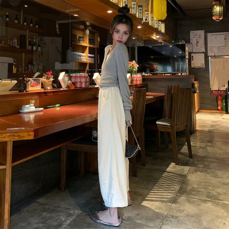 Loose Pants Elastic High Waist Wide Leg Trousers for Women with Pockets Solid Color Loose Fit Long Pants for Summer Work Leisure