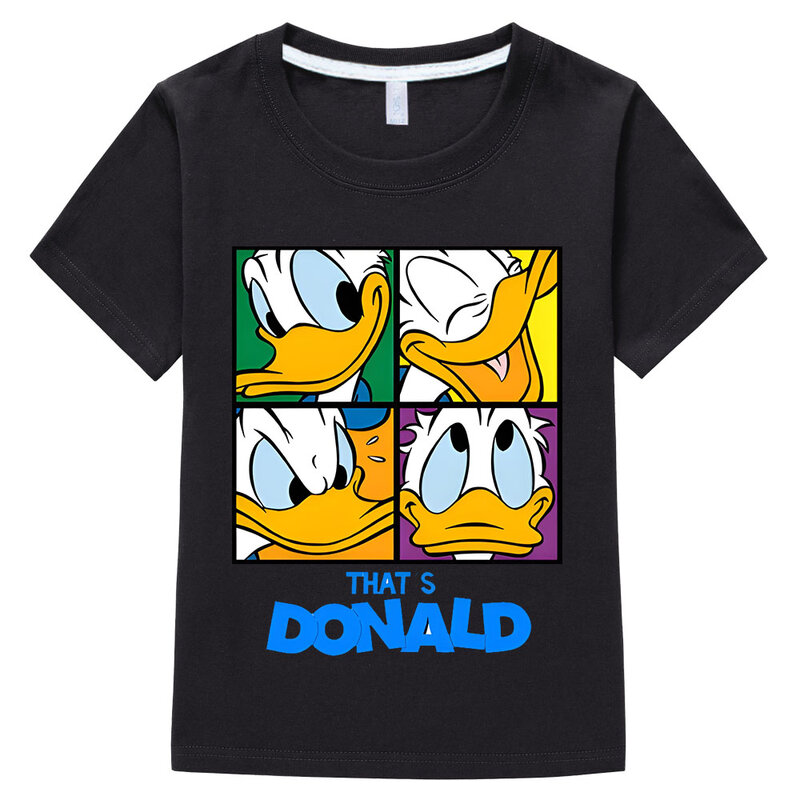 T-shirt de manga curta para menino e menina, roupas estampadas dos desenhos animados, pato donald bonito, engraçado, para crianças
