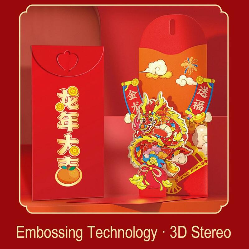 Sobres rojos de Año Nuevo Chino, sobres de dibujos animados de dragón, paquetes de primavera, dinero de boda, Festival de la suerte, año Hongbao, C2F0, 2024