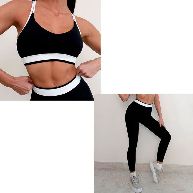 New Contrasting Cross Back Sports Underwear, Fitness Pants, Sleeveless Brushed Fitness Running Yoga Set