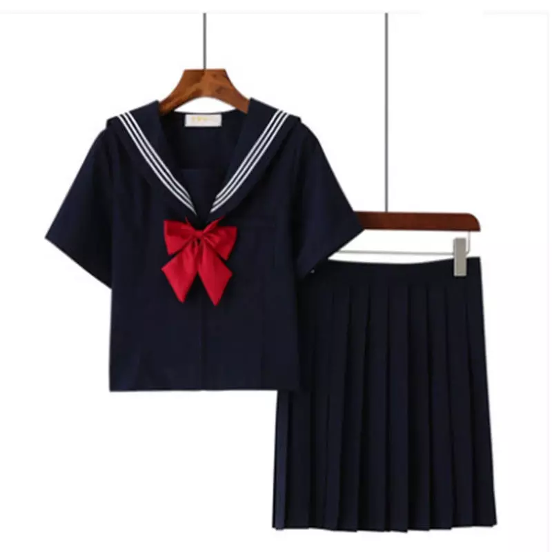 Japanse School Uniform Pak Matroos Jk Basic Cartoon Meisje Marine Matroos Uniform Black Sets Marine Kostuum Vrouwen Y 2K Meisje Kostuum