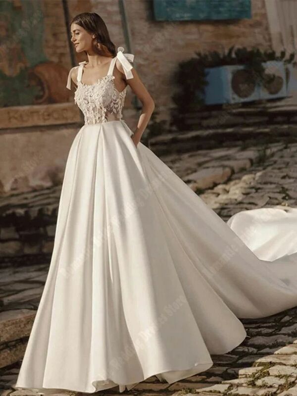Elegantes vestidos de noiva boémia para mulheres, estampa florida brilhante, vestidos de noiva, comprimento de esfregar, vestido princesa, 2024