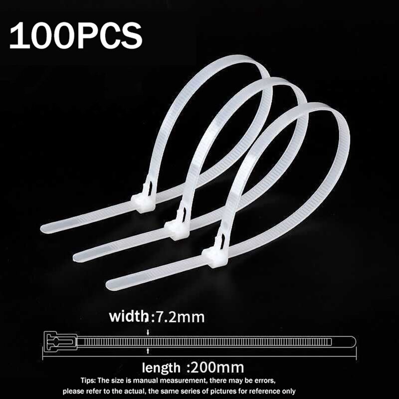 100Pcs Reusable Zip Ties 7.9 Inch, Releasable Cable Ties White 50Lbs Tensile, Adjustable Tie Wraps For Cord Management